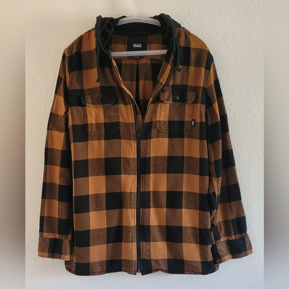 Vans Plaid Hoodie Jacket Black Gold. Sz. Med Full Zip Blokecore
